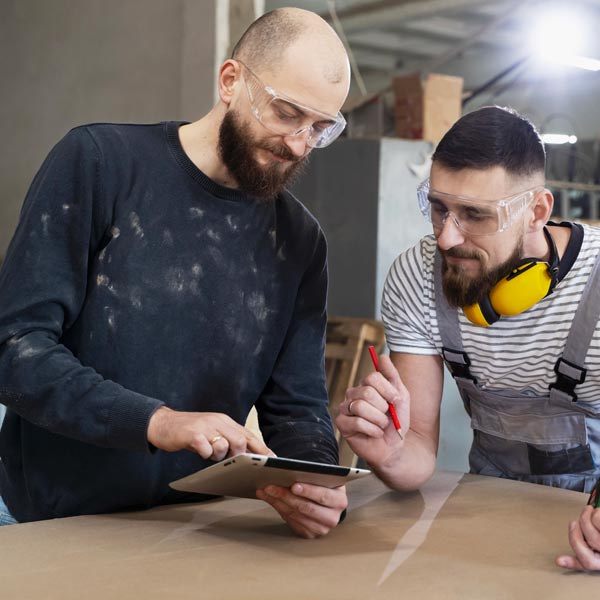 Progettazione Mobile Milano: uomini che lavorano sul tagliere