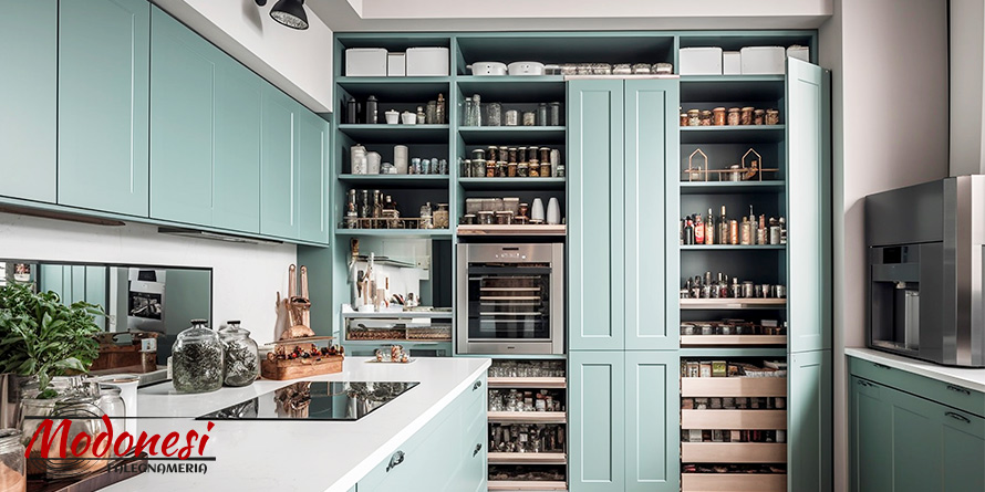 Dispense per Cucine Milano: cucina con dispensa sopra 