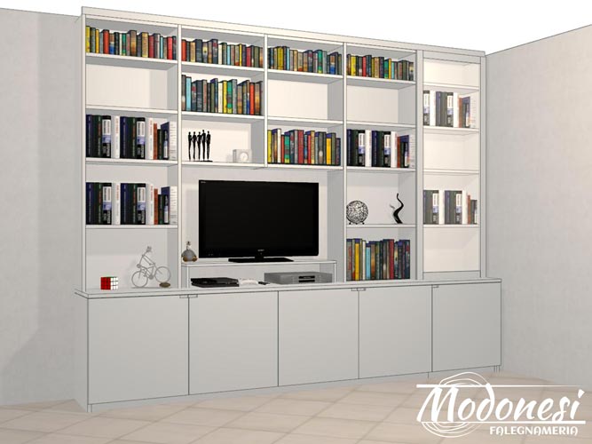 Libreria con tv Milano render