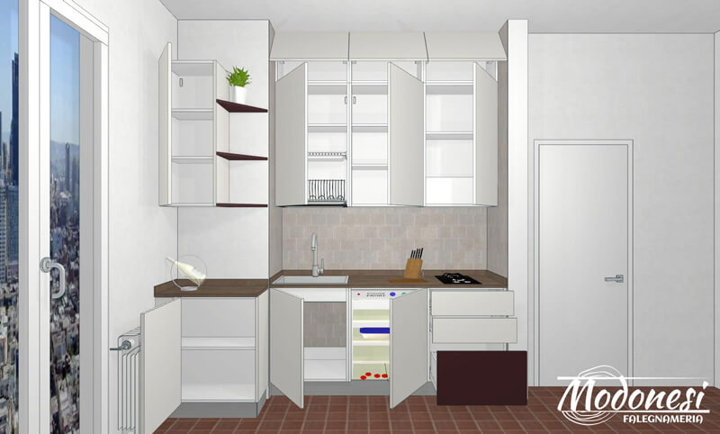 Cucina Su Misura In Nicchia Per Un Appartamento A Milano Render 02