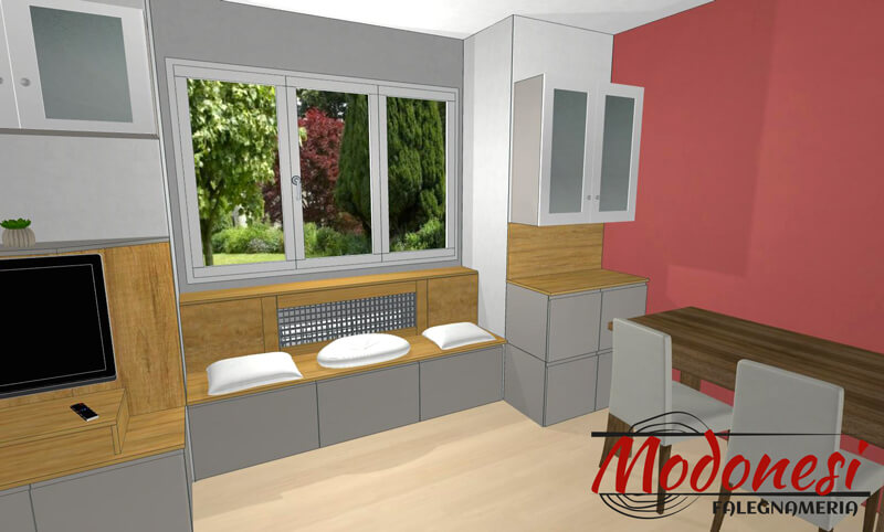 Mobile Per Soggiorno Con Panca Realizzato Per Una Casa A Milano Render 02