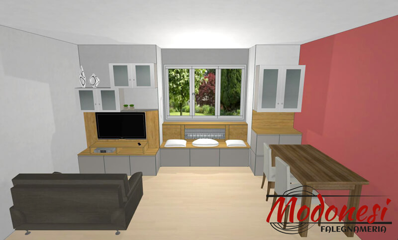 Mobile Per Soggiorno Con Panca Realizzato Per Una Casa A Milano Render 04